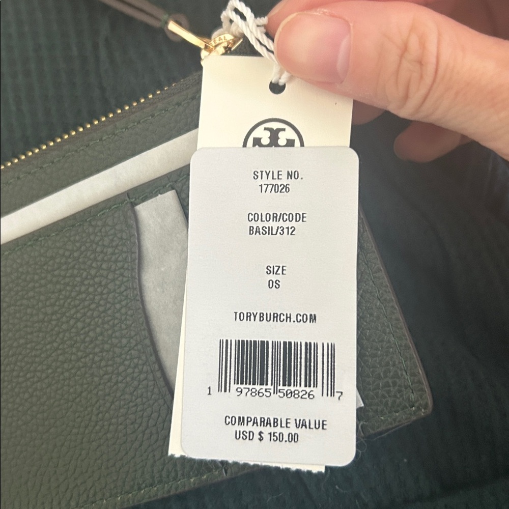 NWT💚Tory Burch Blake Zip Card Case Holder in Basil Green Pebble Leather 177026 - Picture 8 of 8